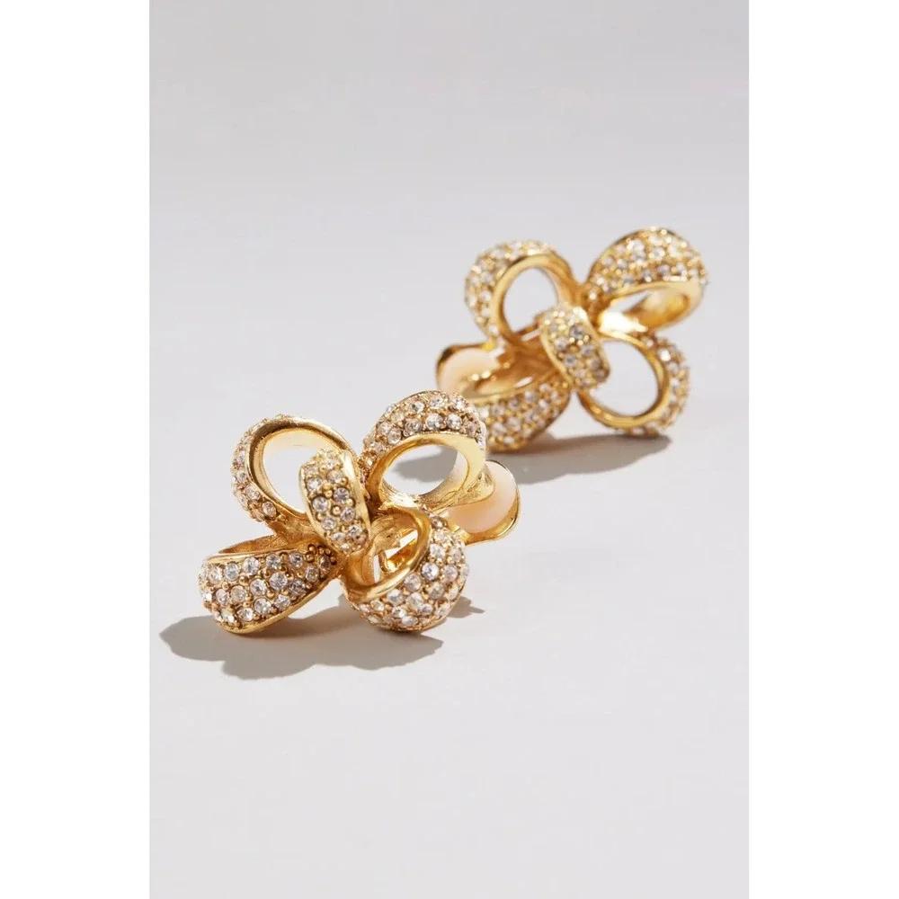 Oscar de la Renta Gold Clover Pavé Crystal Clip-On Earrings‎ OS